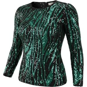 Oleg Cassini Neiman Marcus Sequin Top Green Black Silk Small Party Retro Vintage